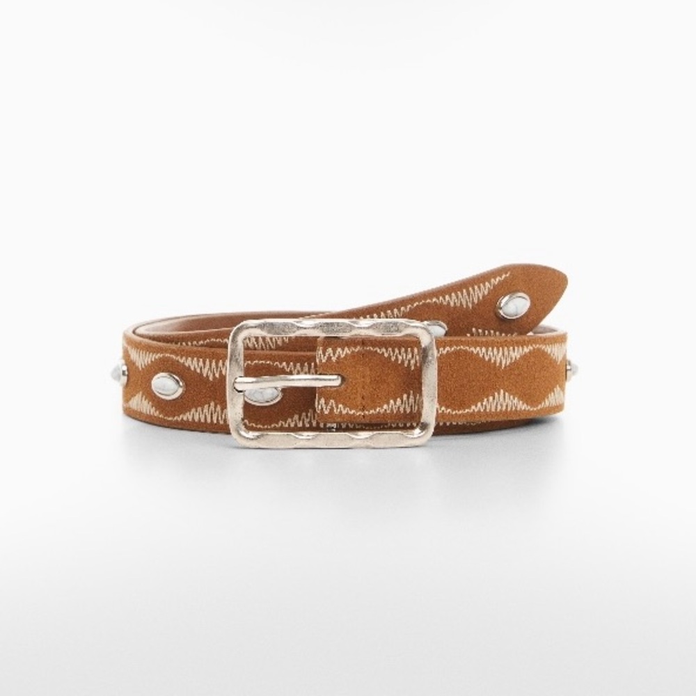 MNG Embroidered leather belt